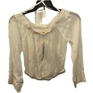 Love Fire Womens Loose Fit Ivory Gauze Blouse. Lace On Sleeves. Hippie. Size S